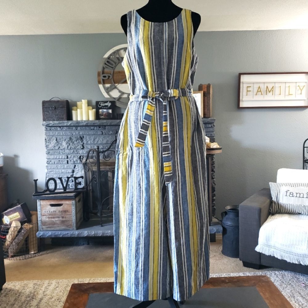 ViVI Yellow and Blue Striped Jumpsuit with Belt
